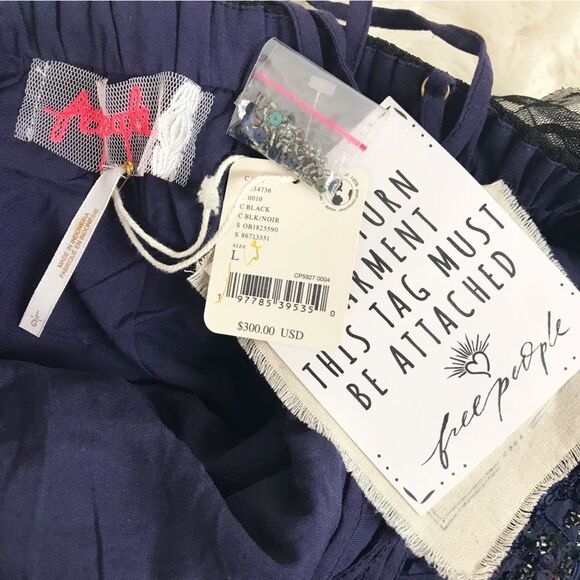 FREE PEOPLE Tulle Flutter Mini Dress Beaded Backless Navy Black Size Large New - Picture 7 of 14